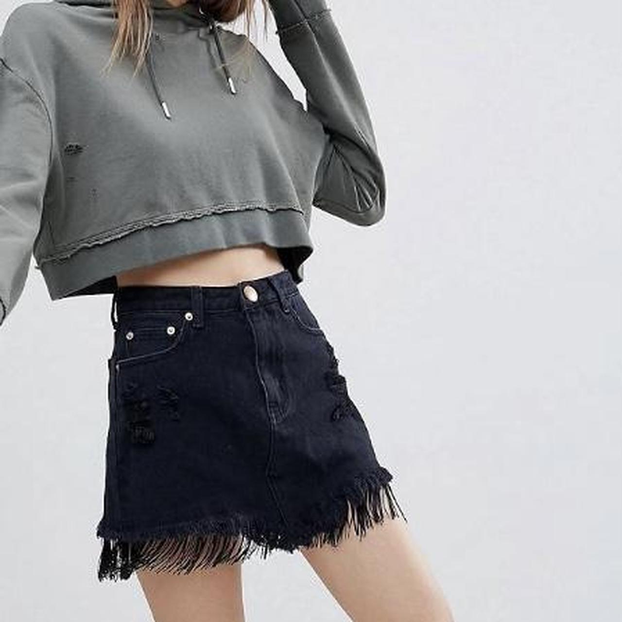 Black fringe jean skirt best sale