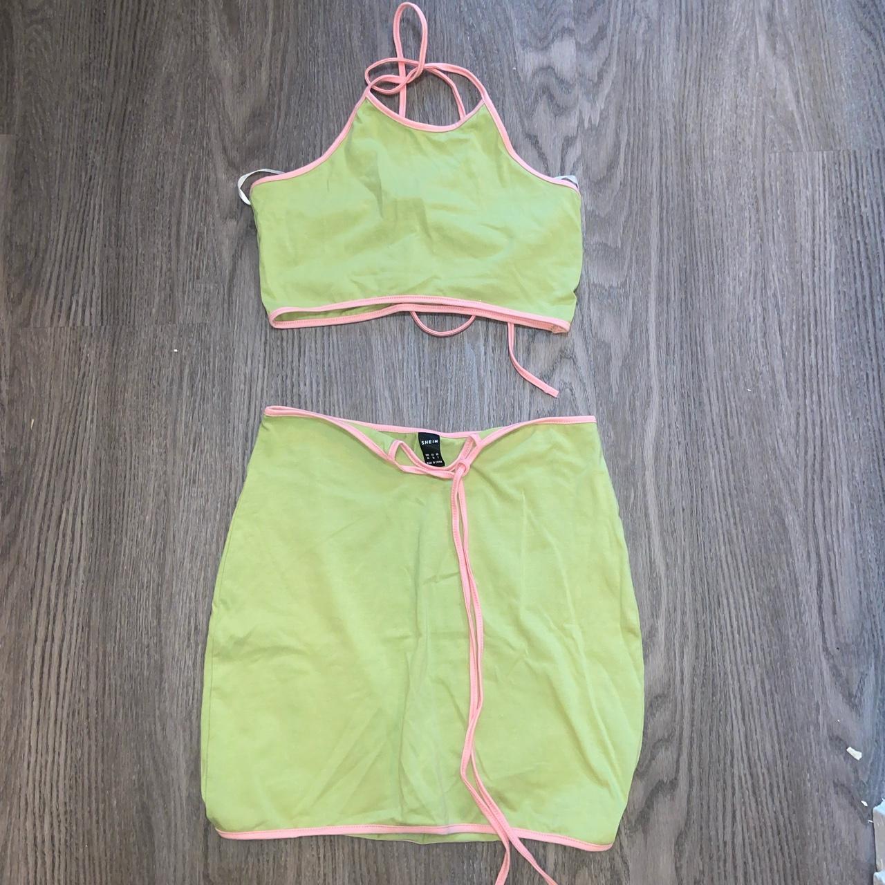Pink and green going out skirt set, size XS. Never... Depop
