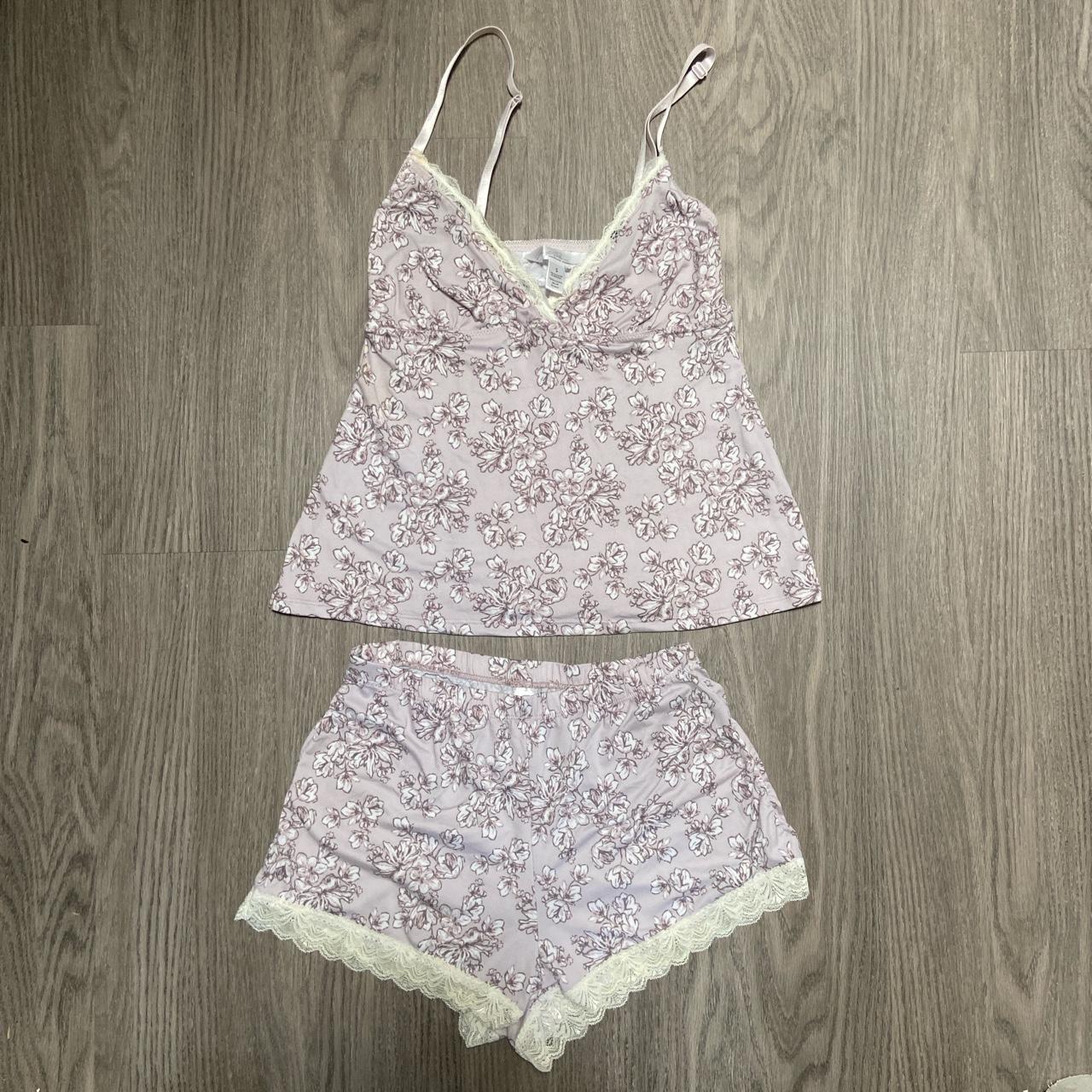 Pretty lilac pajamas with lace trim, size S. All - Depop