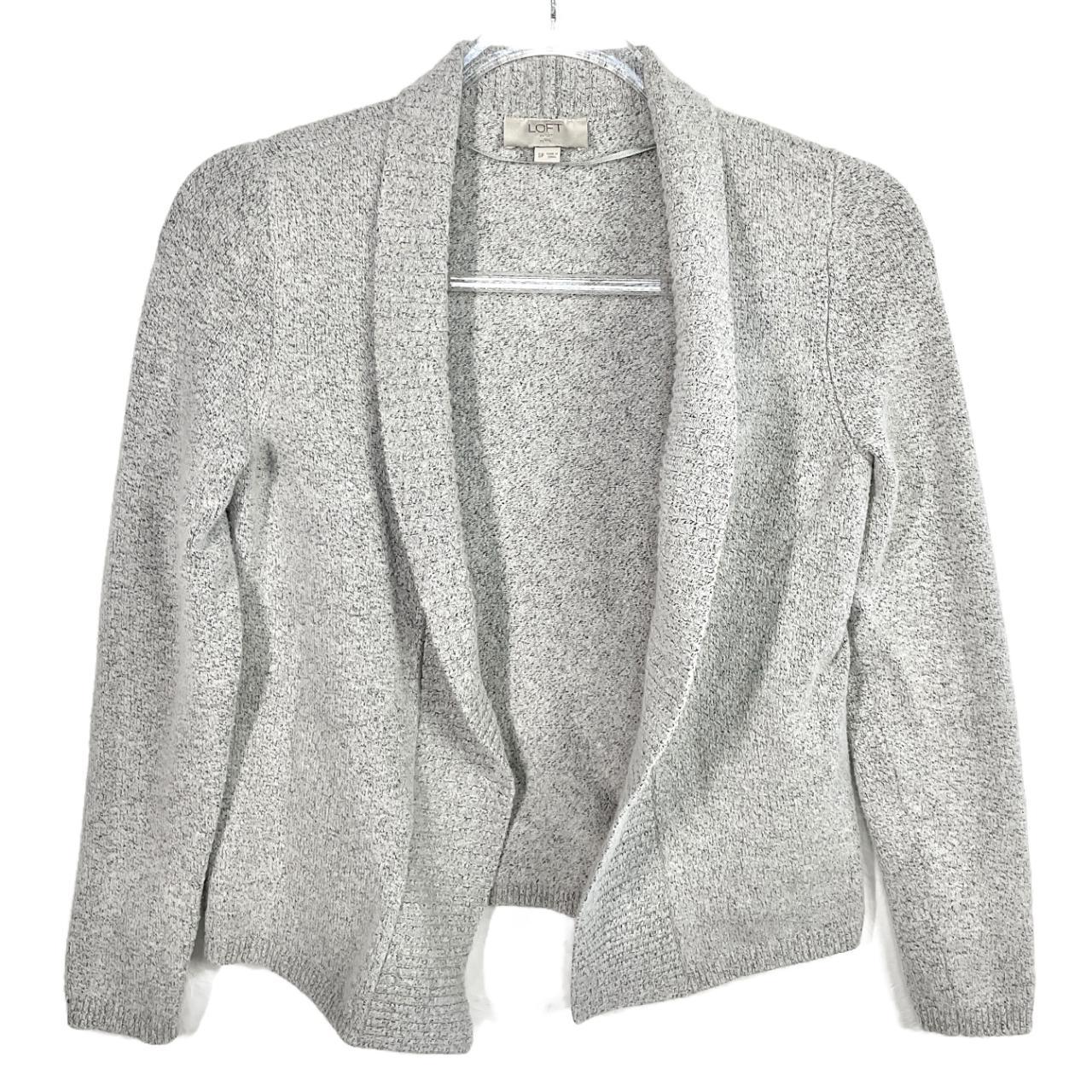 LOFT Outlet Light Gray Speckled Open Front Cardigan - Depop