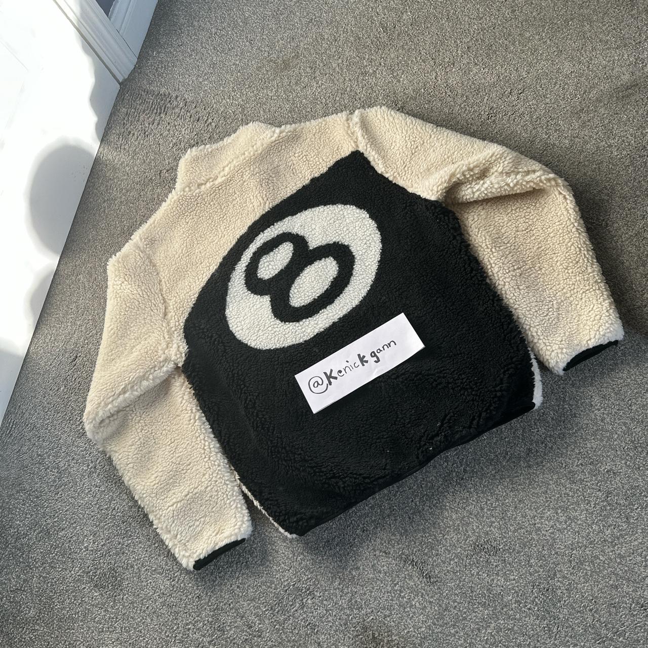 Stüssy Men's Cream and Black Hoodie Depop