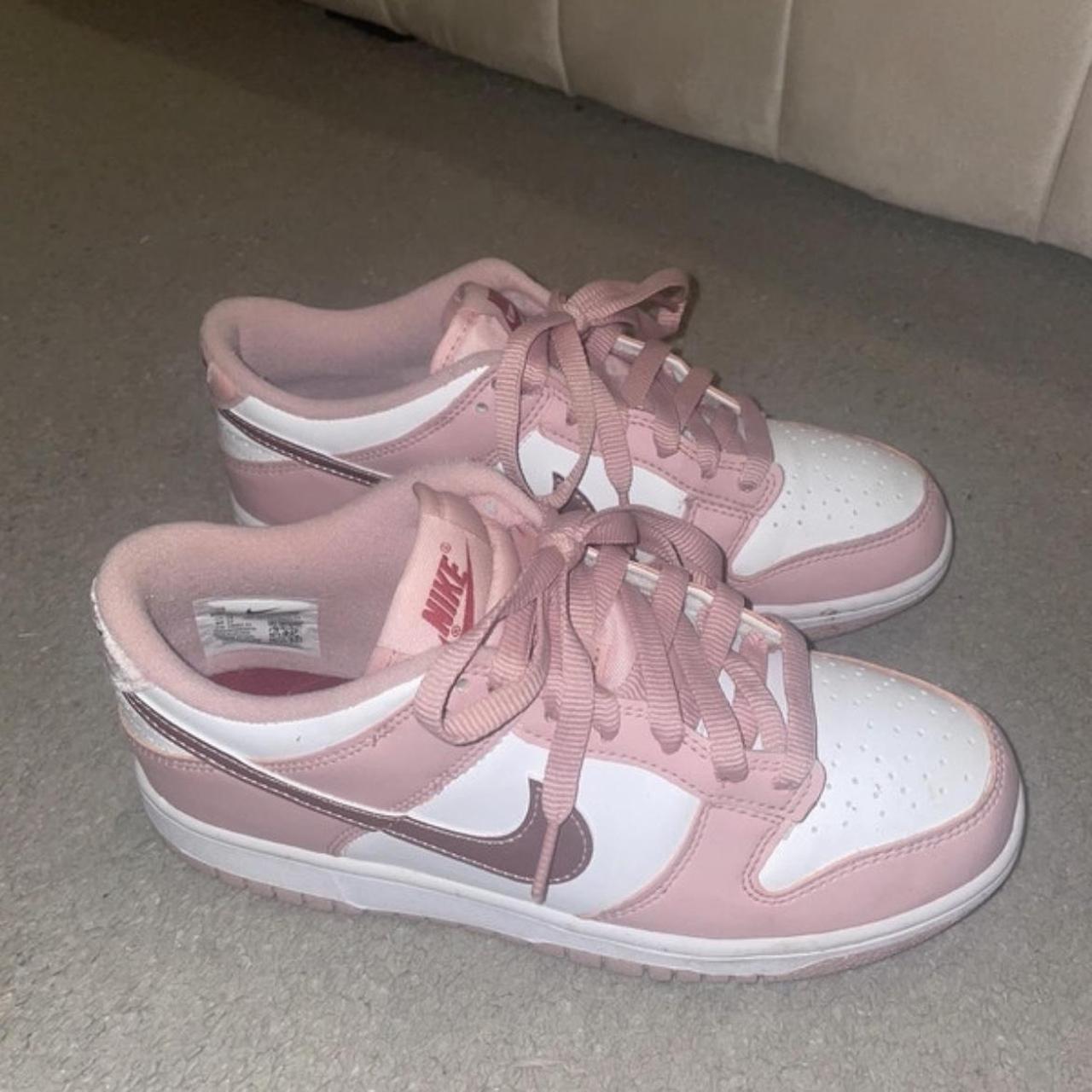 pink and white dunks, size 5.5, worn once, selling... - Depop