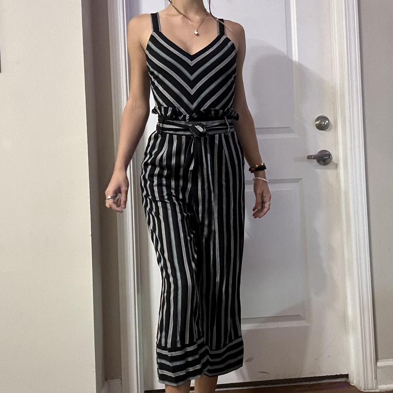 francesca's Women's Black and Grey Jumpsuit Depop
