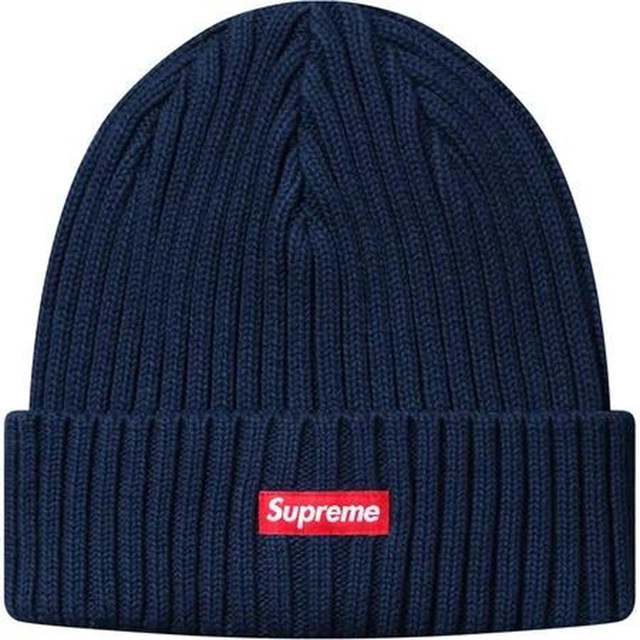 navy blue supreme box logo beanie for sale only worn... - Depop