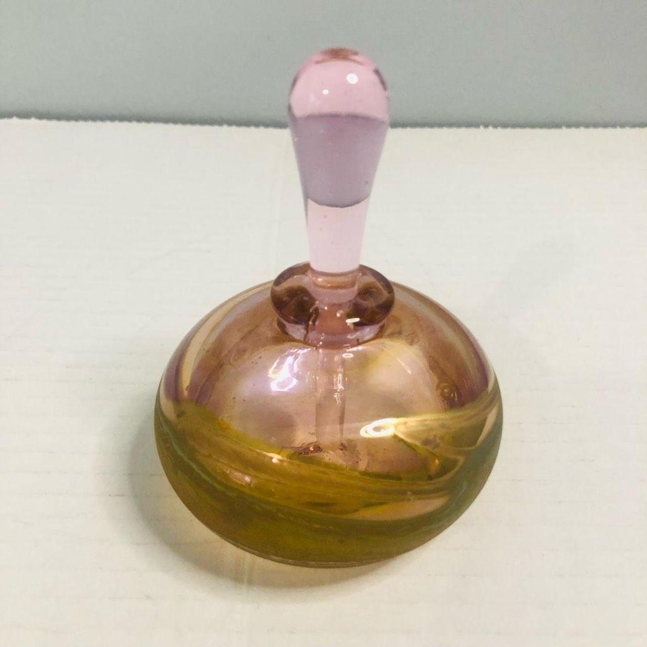 signed art glass perfume bottle 2002 pink iridescent - Depop