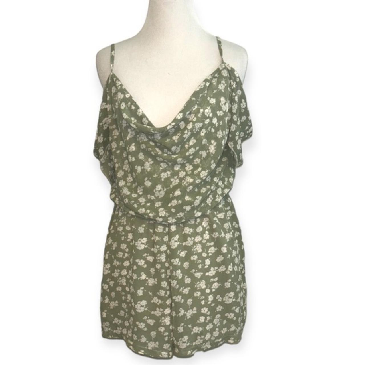 Nasty gal floral draped romper size 6‎ Sage green... - Depop