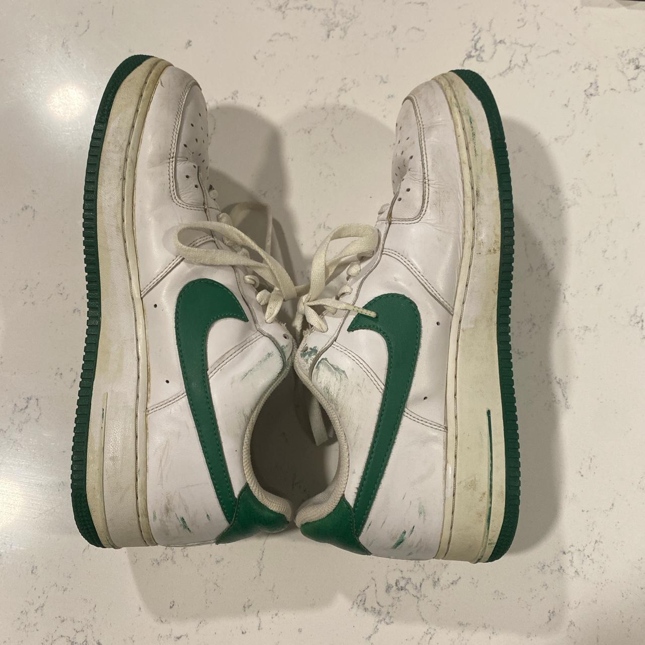 Green and white nike Air Force ones Size Mens... - Depop