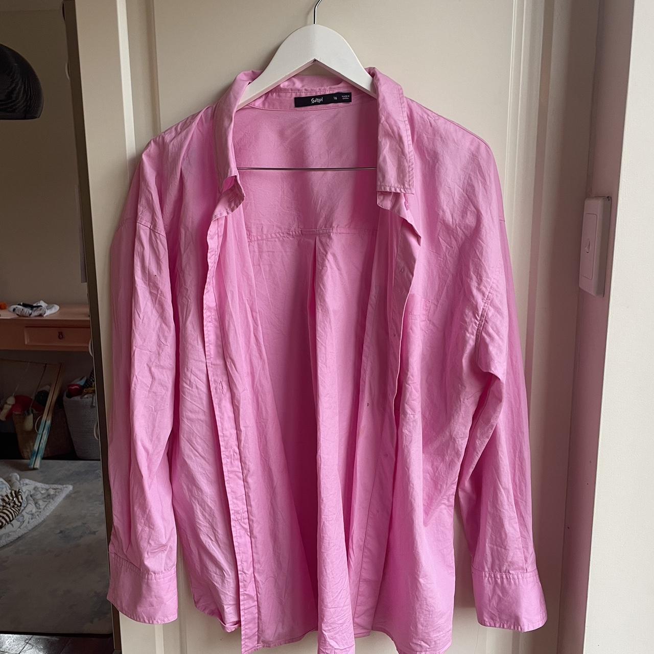 Sportsgirl Ally cotton button down shirt in pink... Depop