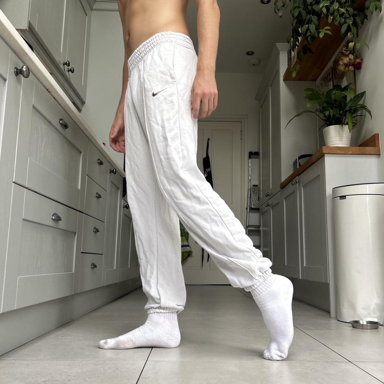 White Nike Joggers with adjustable drawstring... Depop