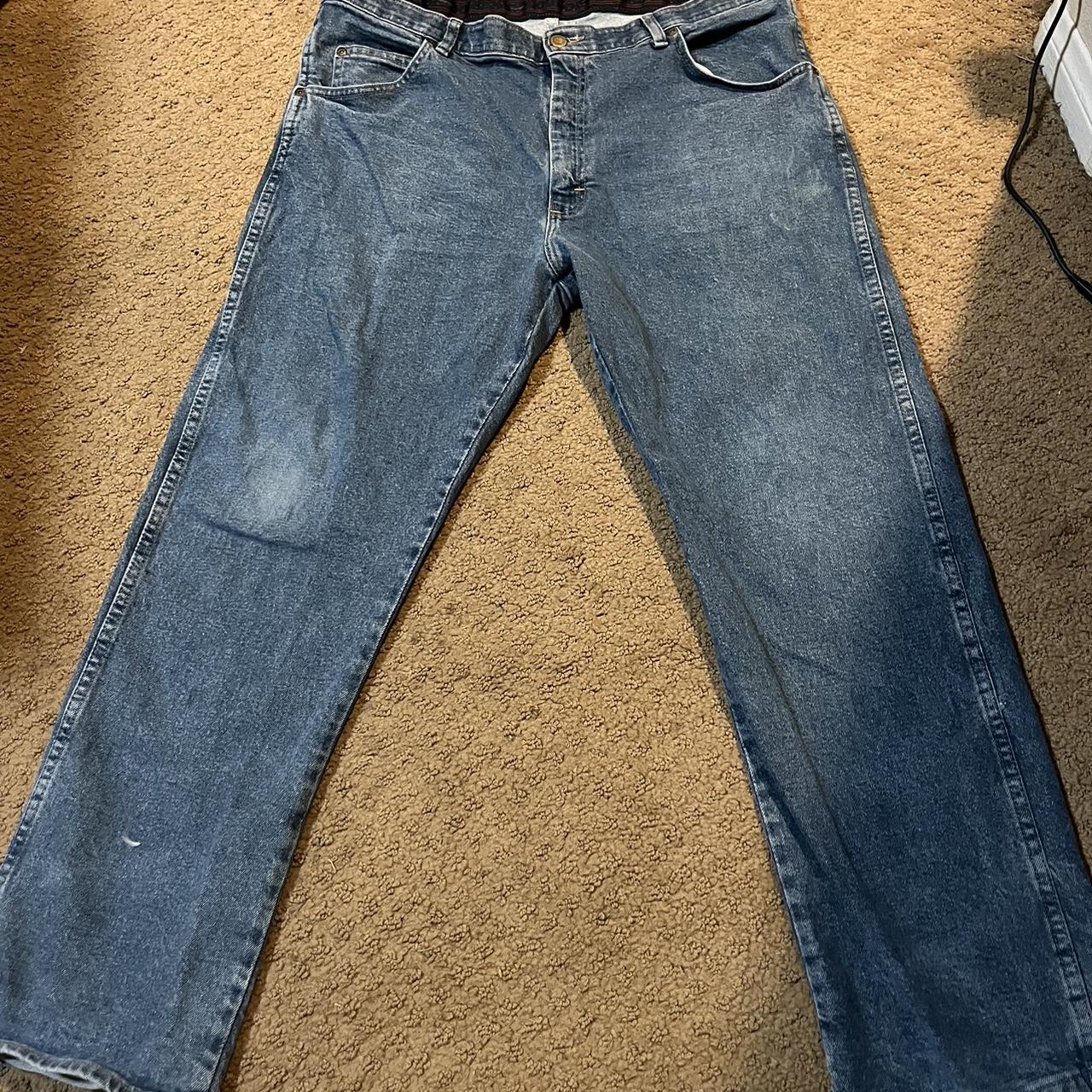 Wrangler blue jeans good condition size 38-29... - Depop