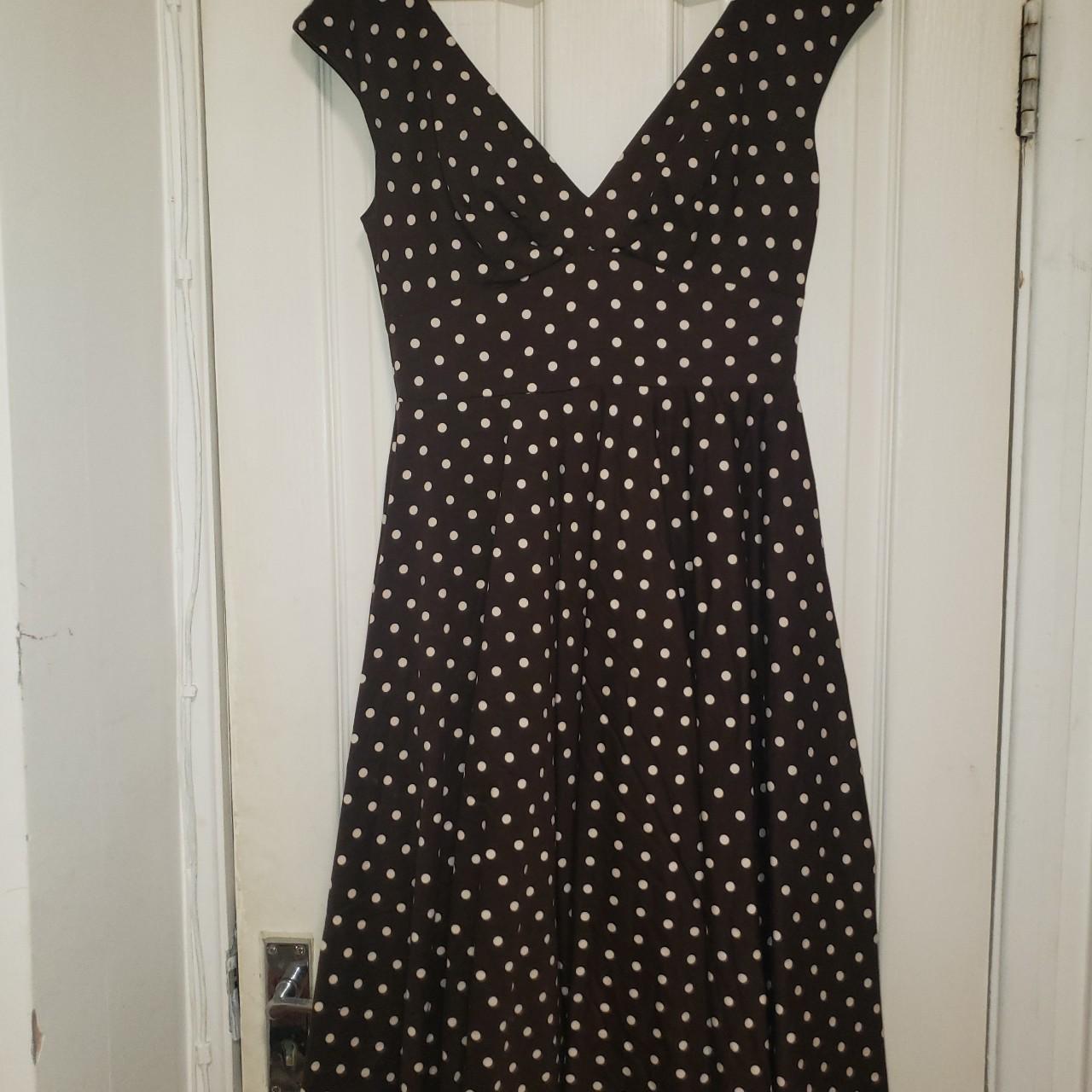 Brown retro style polka dot dress from John Lewis,... - Depop