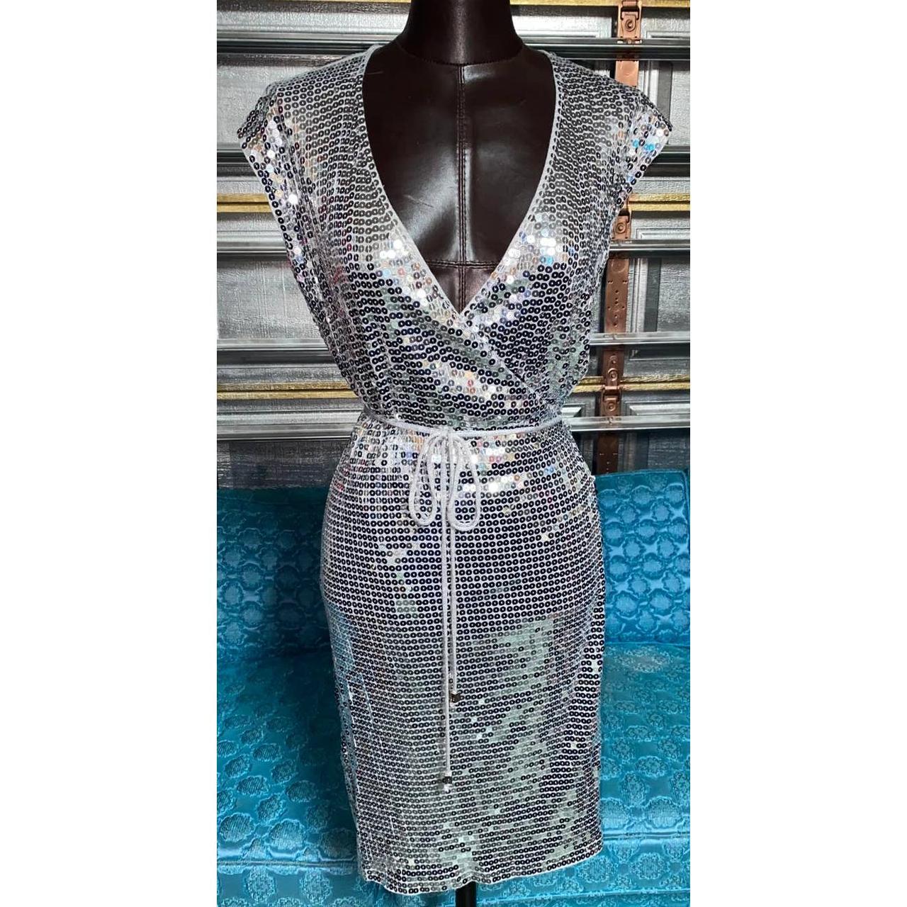 Sexy Michael Kors Silver Sequin Wrap Dress Size