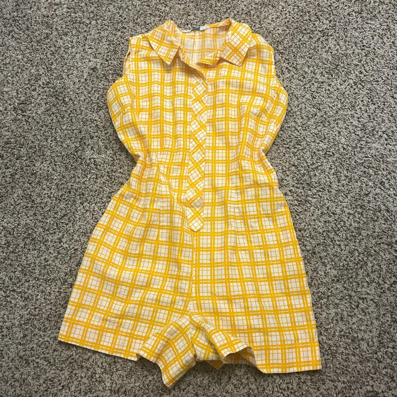 1970’s Vintage Yellow Plaid Short Romper SO cute... Depop