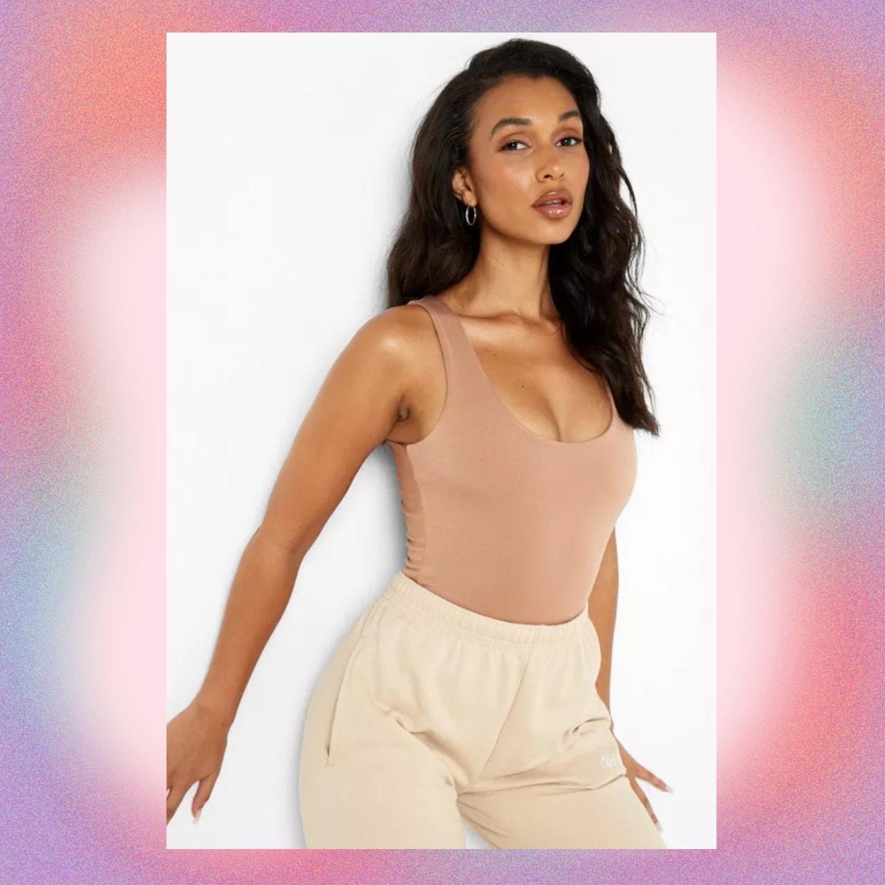 boohoo Camel Double Layer Scoop Neck Bodysuit size. Depop