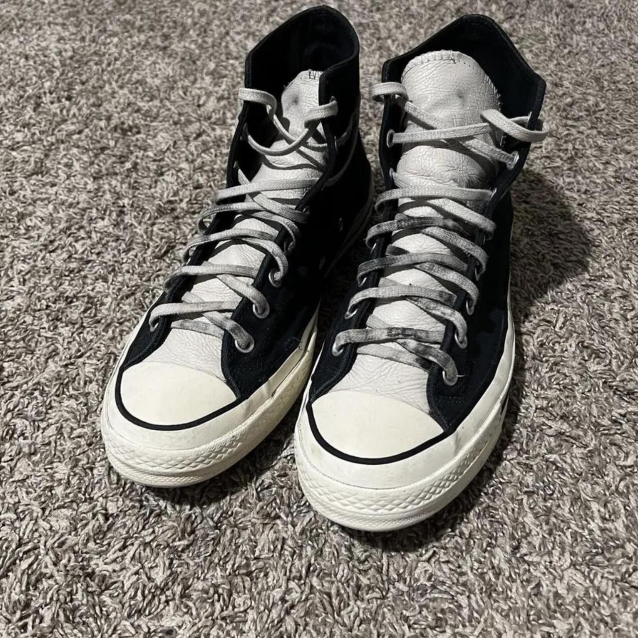 Converse Men's Black and Cream Trainers | Depop