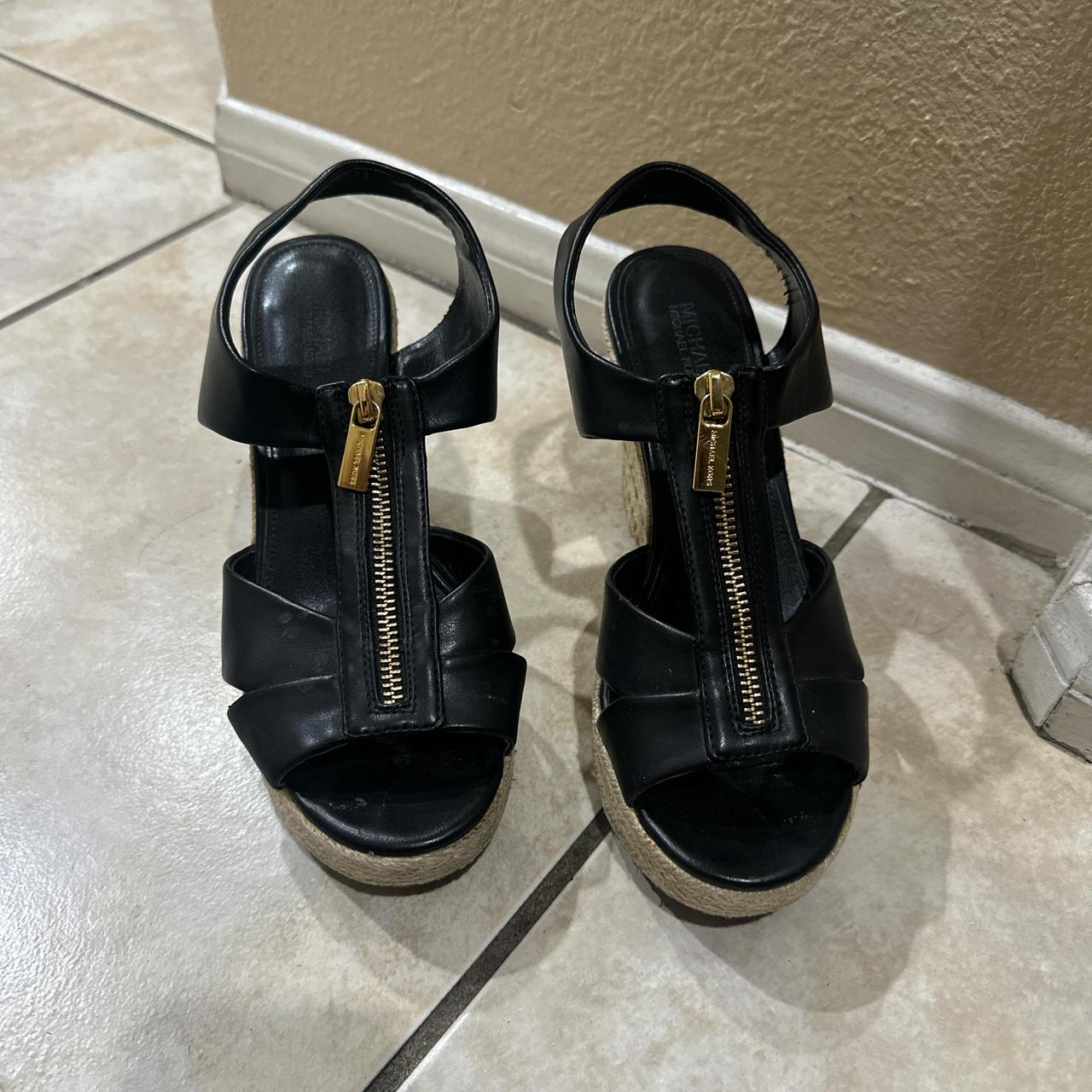 Michael Kors Heels Black and gold wedge sandals with. Depop