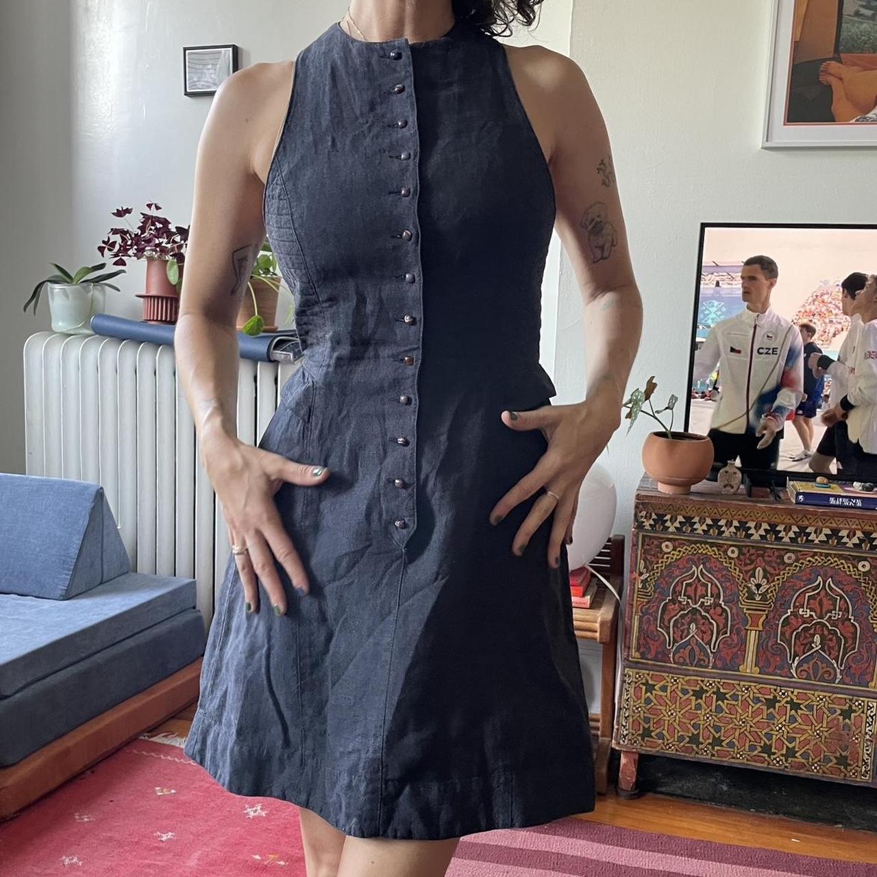 Rachel Comey navy linen dress with buttons down the. Depop