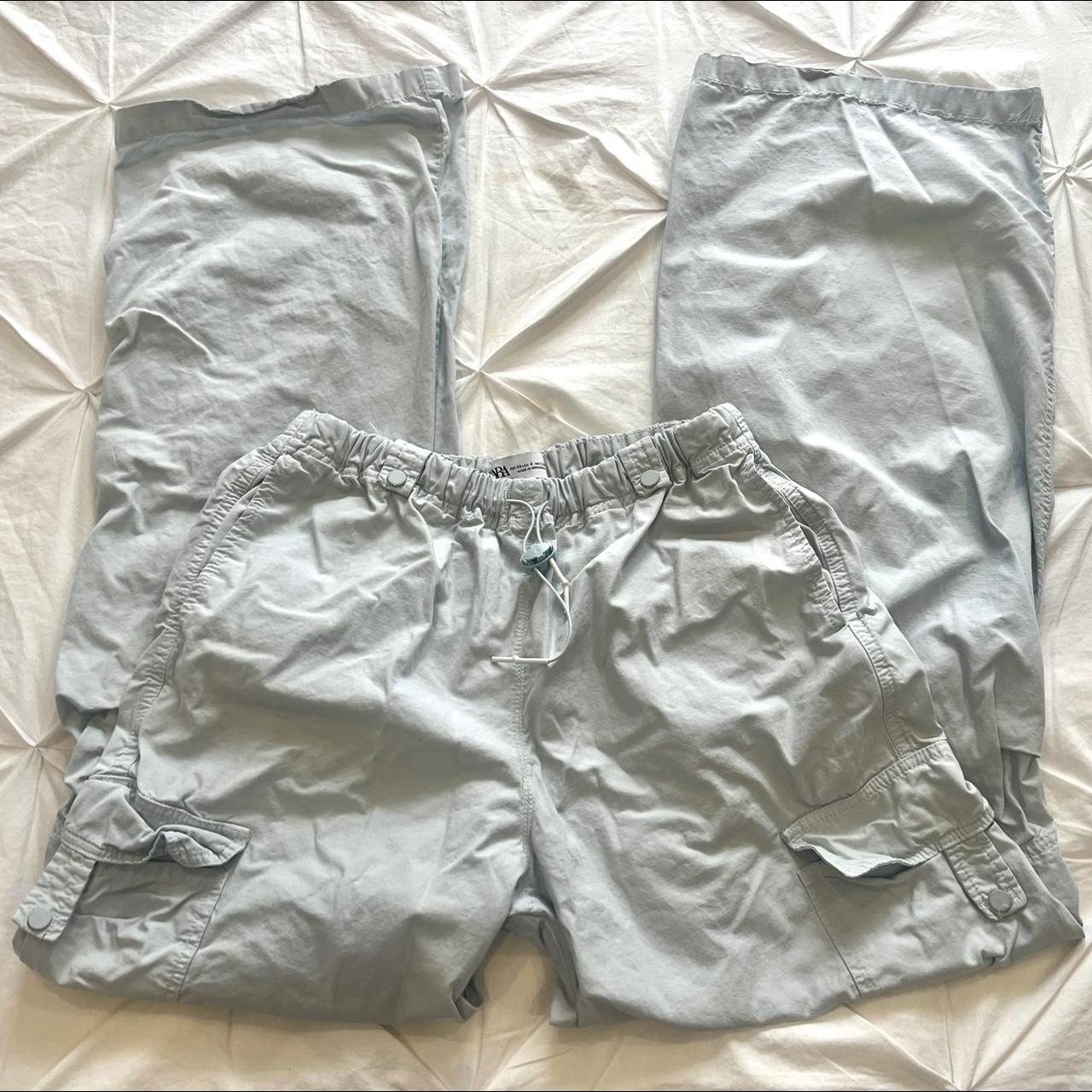 ZARA light blue cargo parachute pants minor signs... Depop