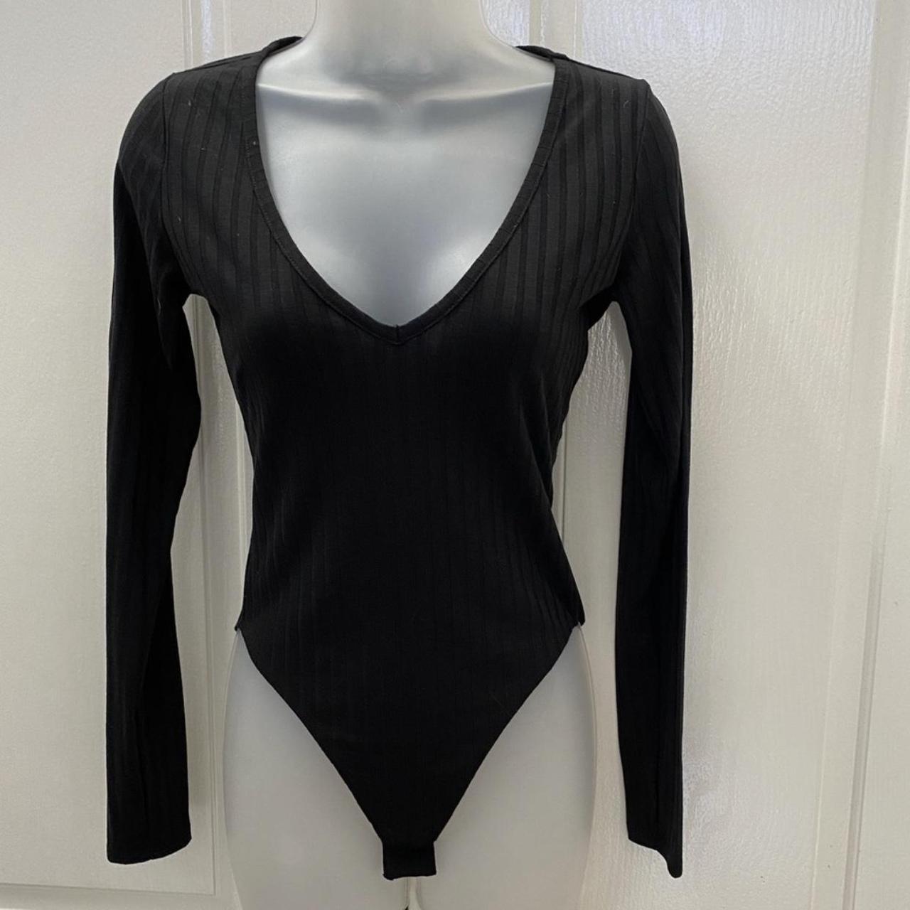 Forever 21 Black Ribbed Vneck Bodysuit S - Depop