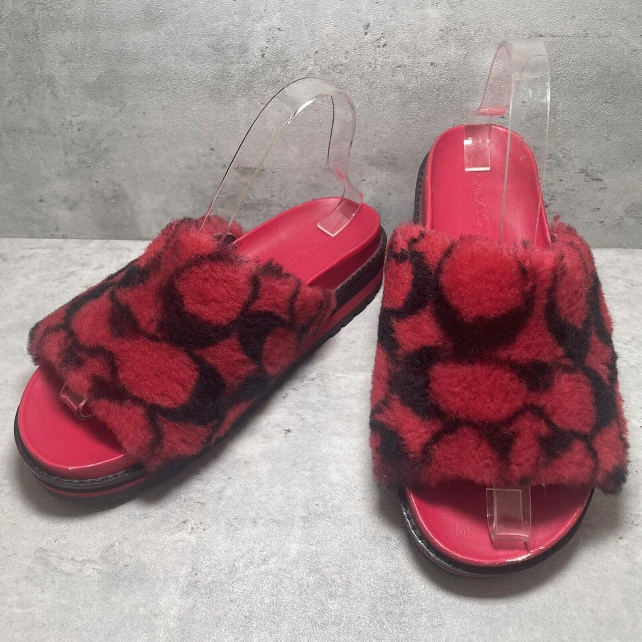 Coach Khloe Logo Monogram Slides Red Holly Shearling Depop