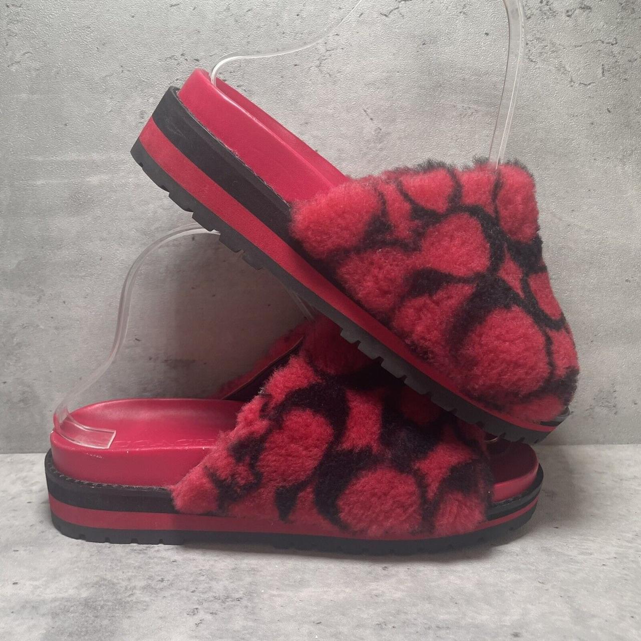 Coach Khloe Logo Monogram Slides Red Holly Shearling Depop