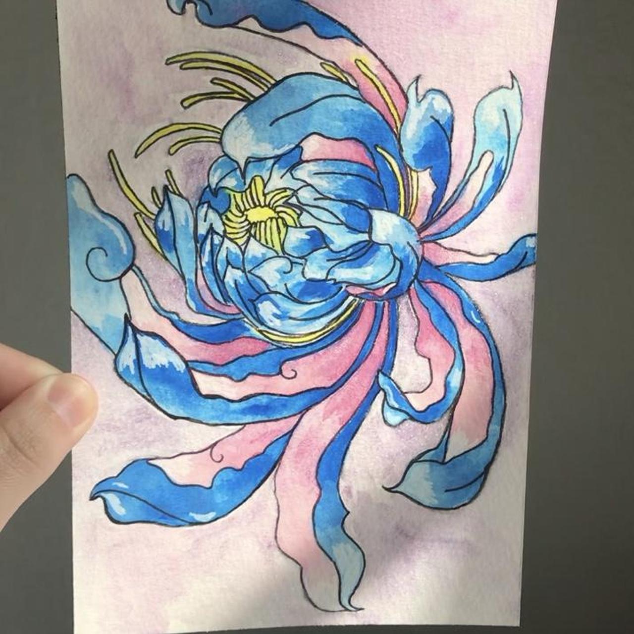 Japanese Chrysanthemum Flower watercolor Painting.... Depop