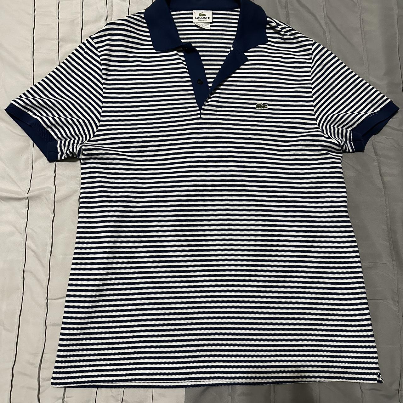 Lacoste Men’s White and Navy blue Polo | Size - Fits... - Depop
