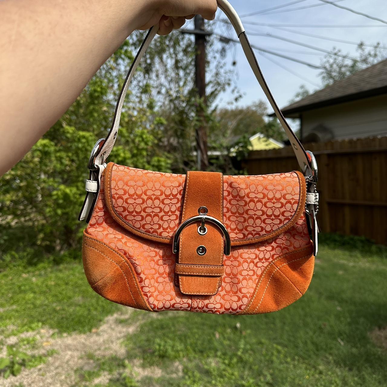 Y2K orange coach bag with monogram canvas and suede.... Depop