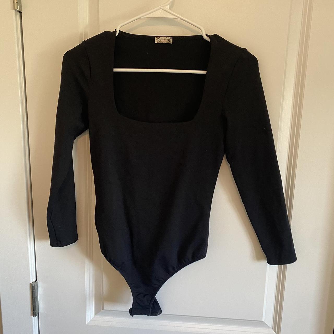 Black square neck free people bodysuit size small - Depop