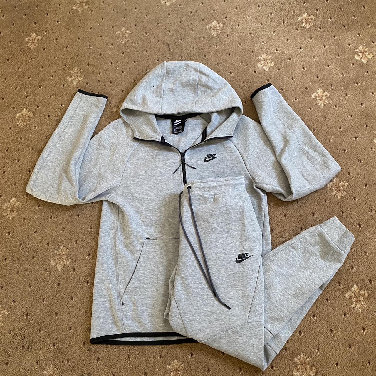 Nike tech fleece grey tracksuit hoodie joggers small... - Depop