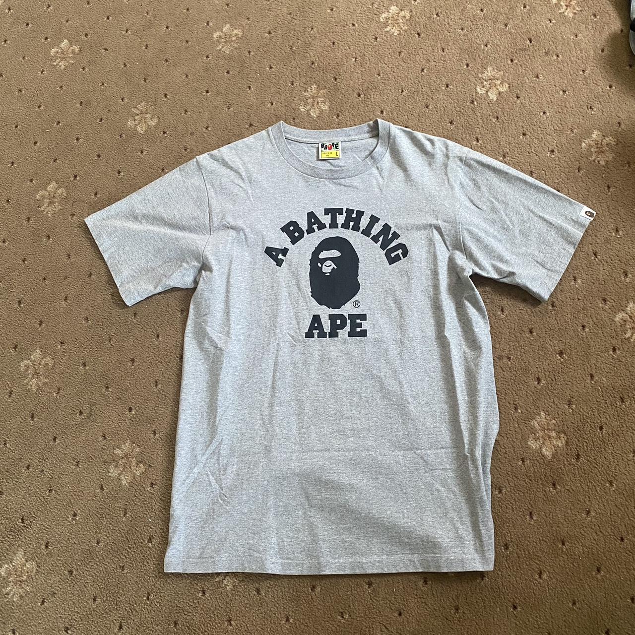 A bathing ape bape t shirt grey/black college... - Depop