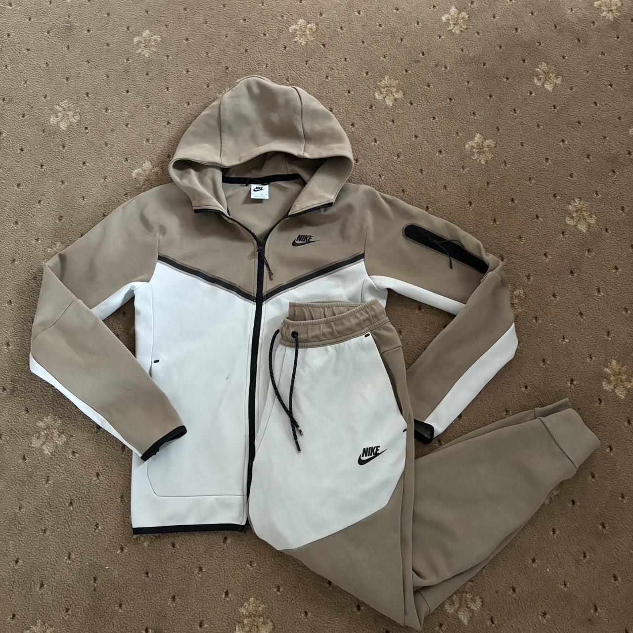 Nike tech fleece tracksuit sandalwood brown/white... - Depop