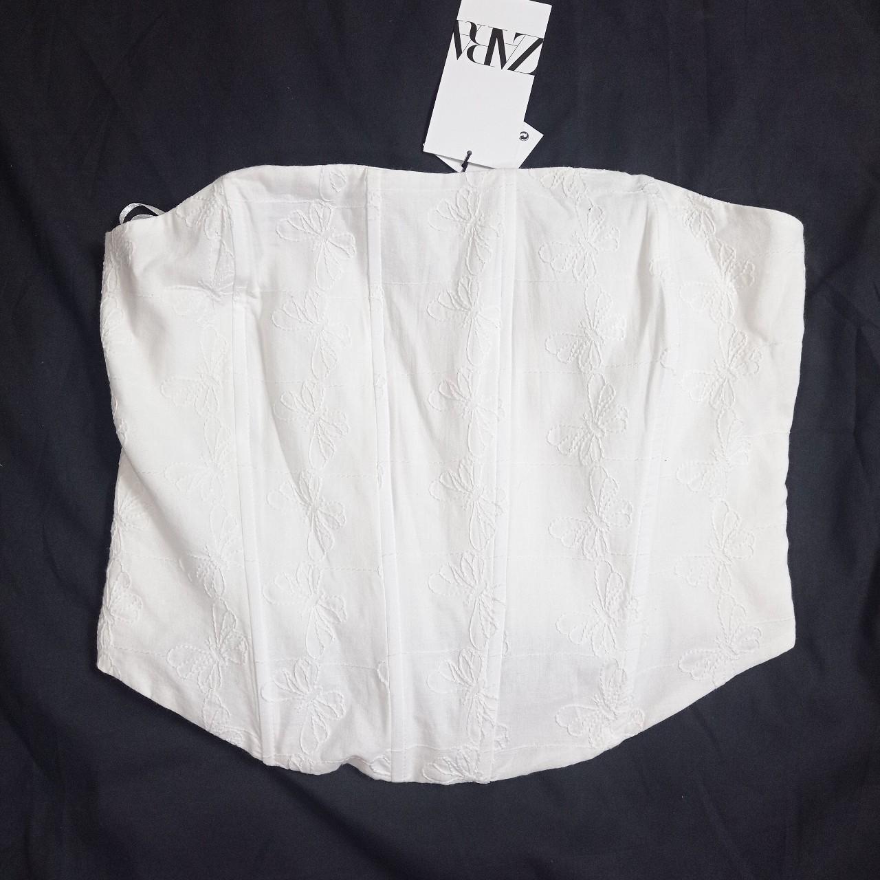 Zara corset top (New) White, butterfly pattern With... Depop