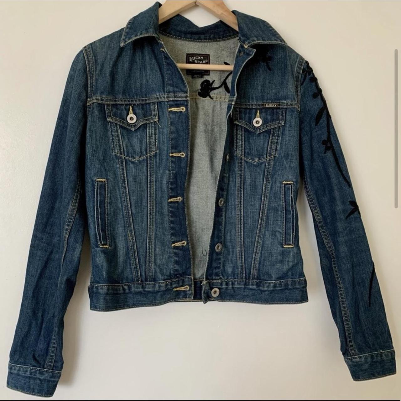 Lucky Brand jean jacket with bottle cap patch. Never - Depop
