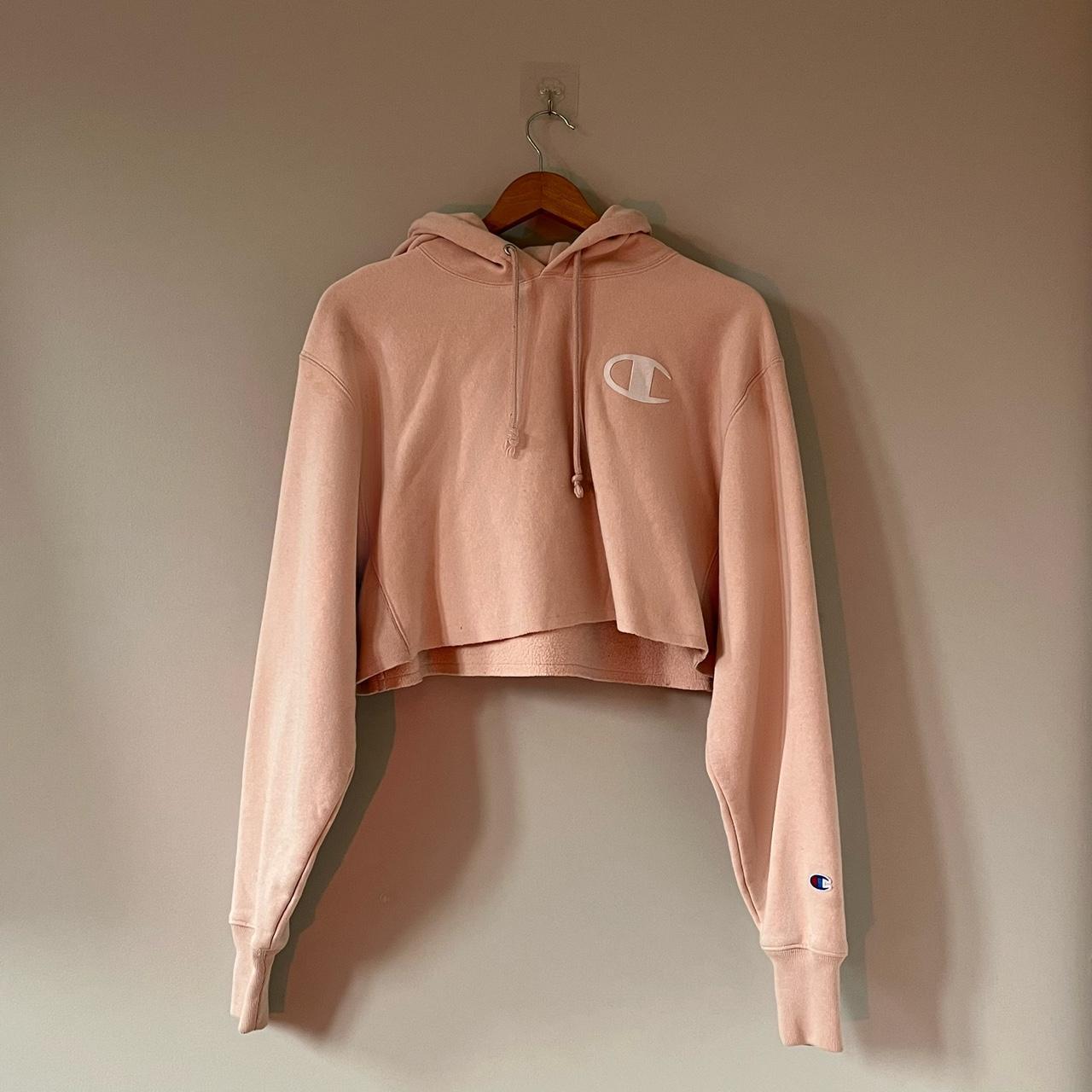 Champion pink hot sale cropped hoodie