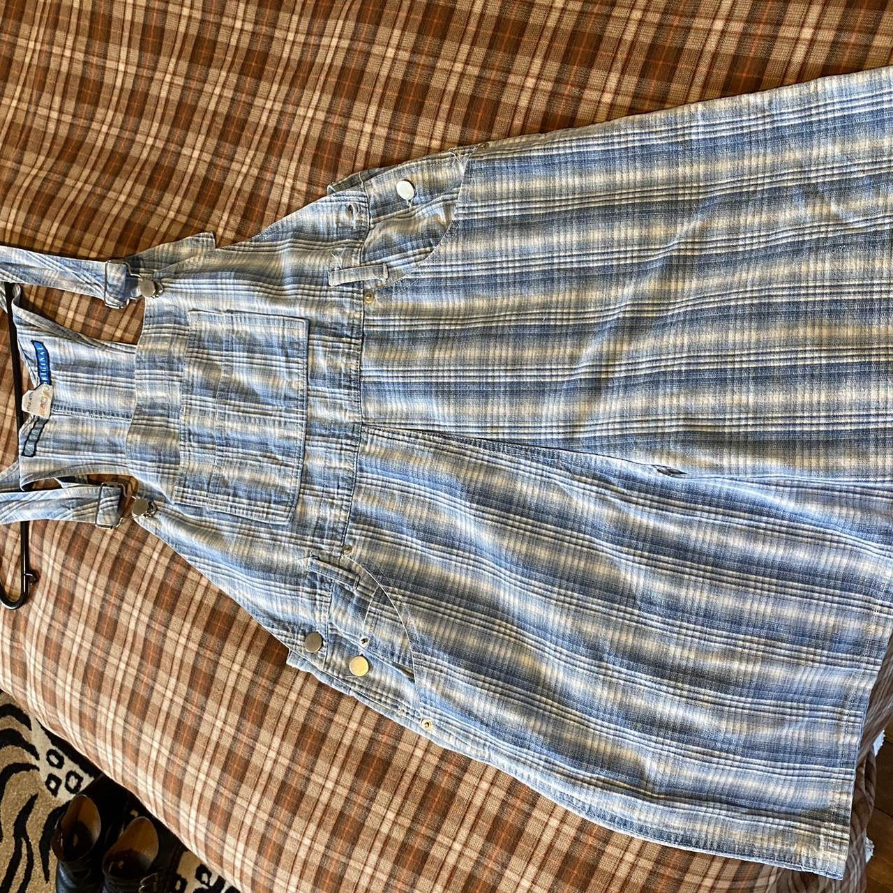 Vintage 90s plaid shirt overalls Size 6-10 Best fit... - Depop