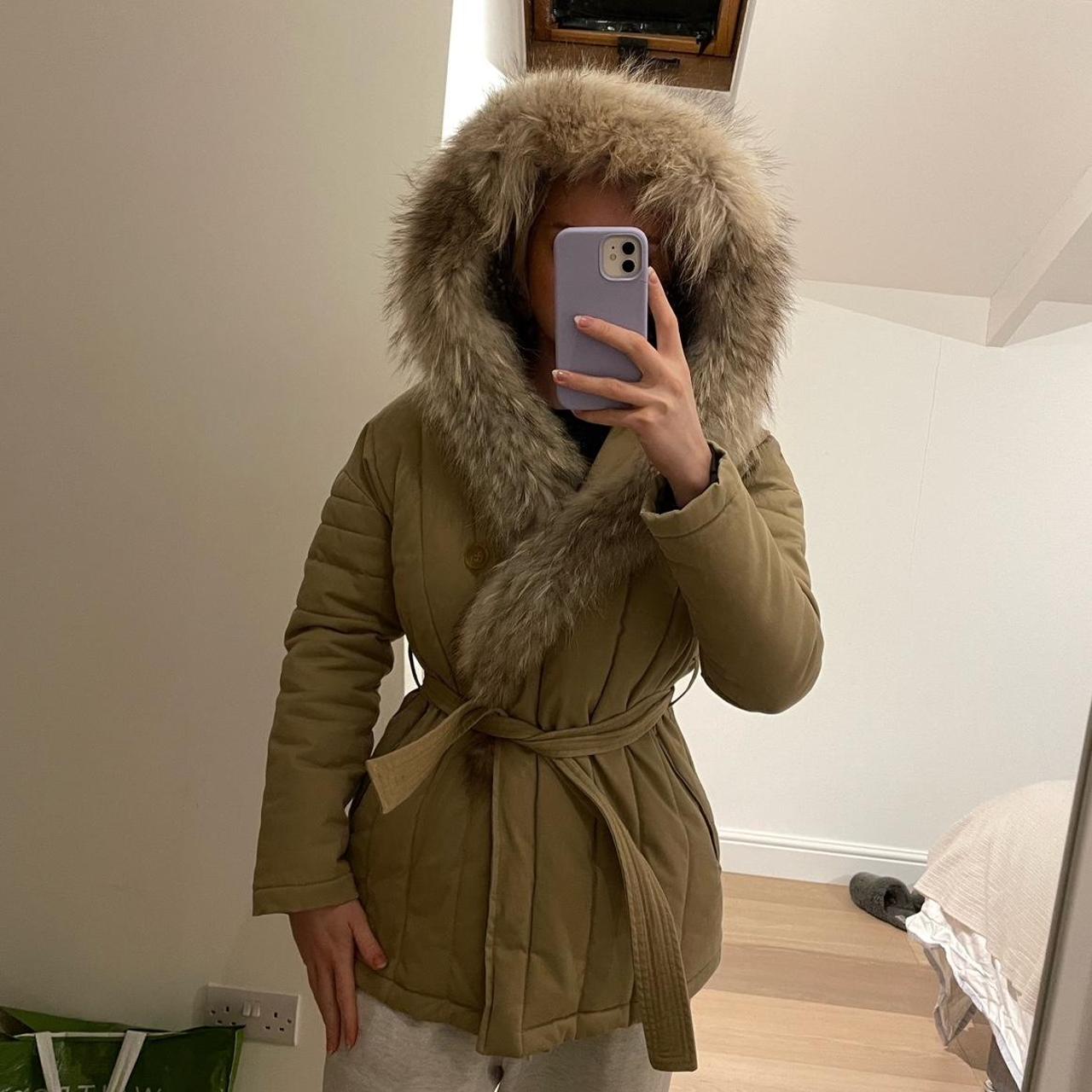 Maje beige brown puffer jacket coat with belt and. Depop