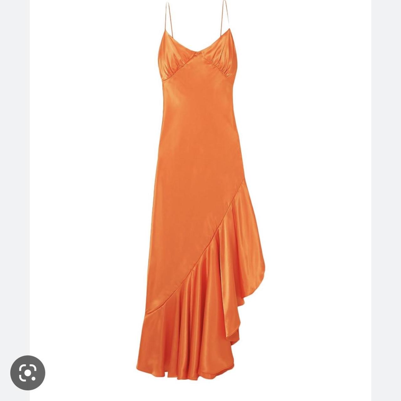 The line by k satin asymmetrical orange slip dress... Depop