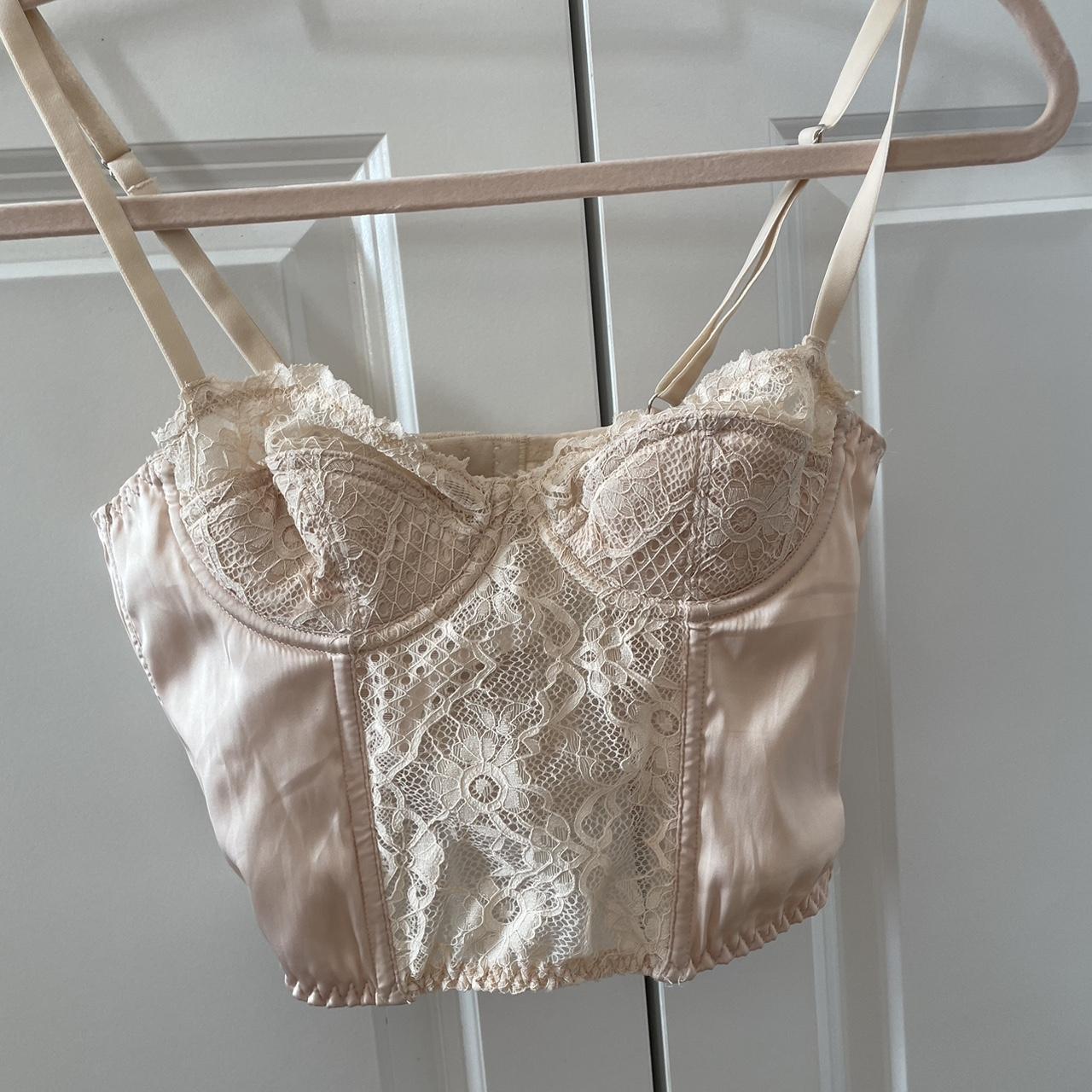 Urban outfitters pink/cream corset top. Barely worn.... - Depop