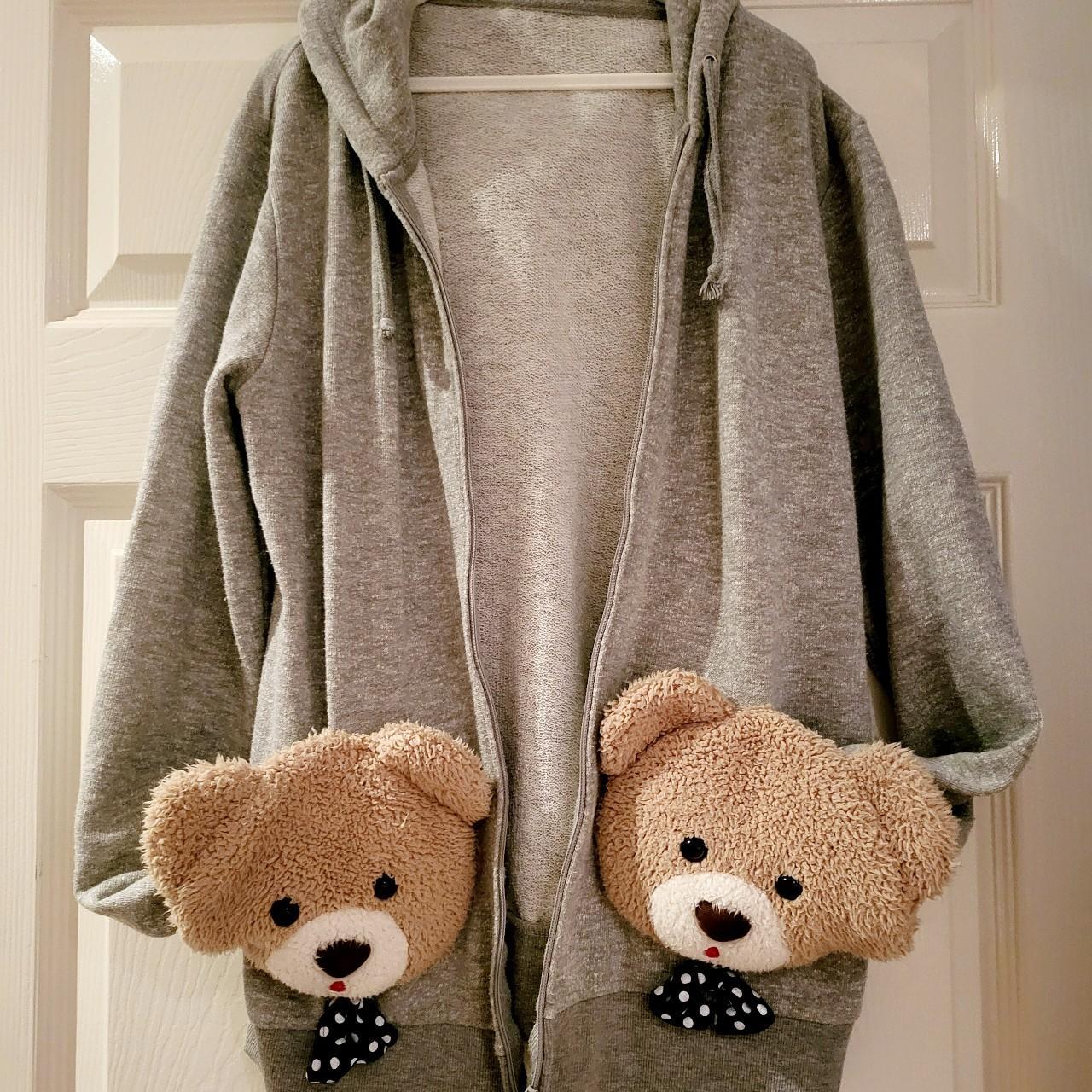 Super cute teddy bear pockets zip hoodie. Teddy bear. Depop