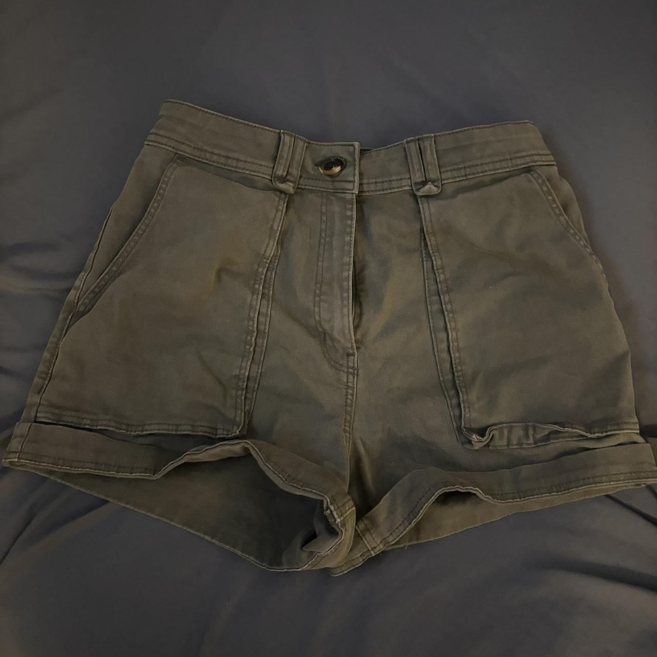 Olive green and khaki cargo shorts