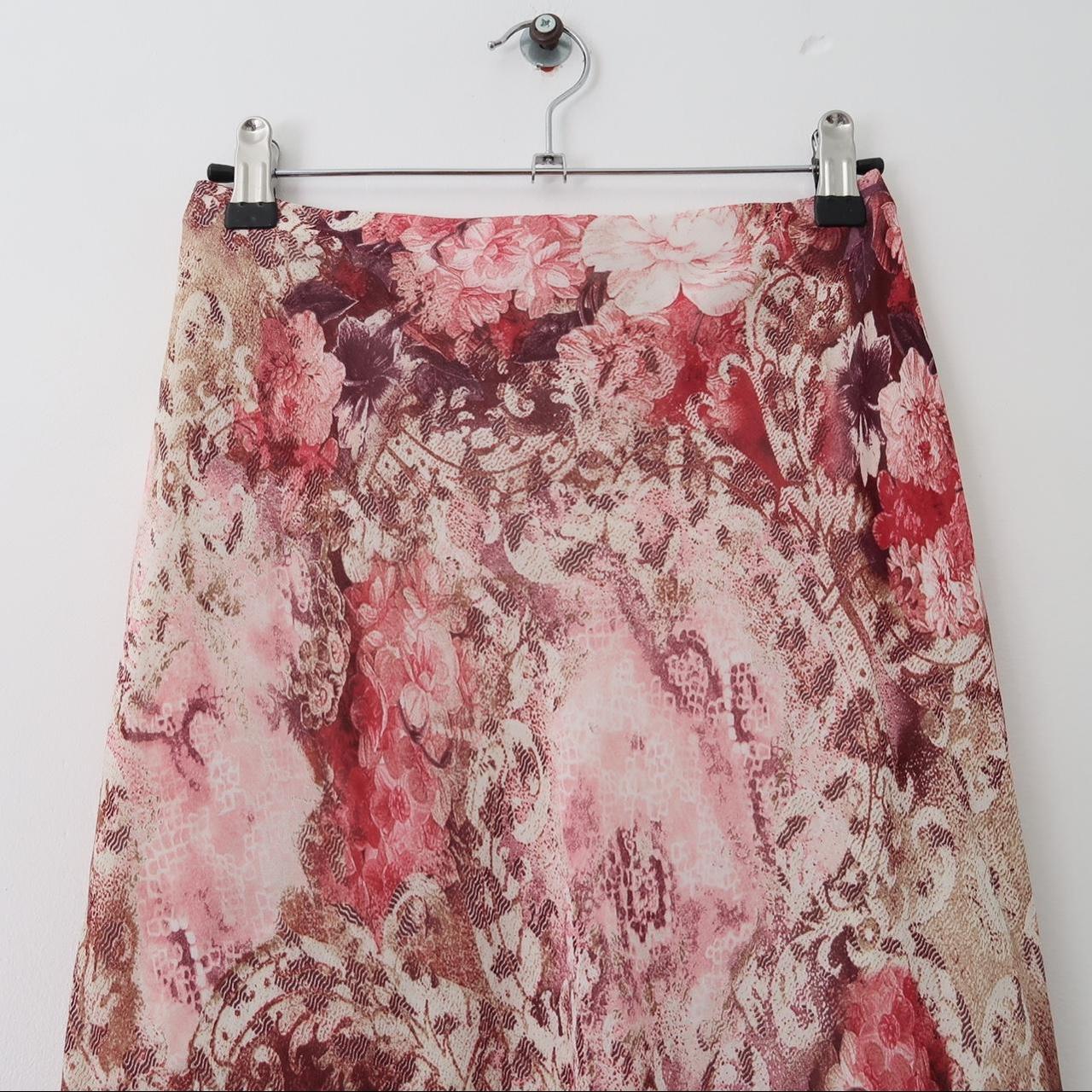 90s y2k fairy midi skirt. Pink and cream floral... - Depop