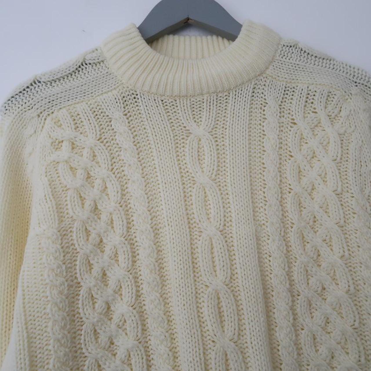 Vintage 90s Chunky Jumper. Cream Cableknit Pattern. - Depop