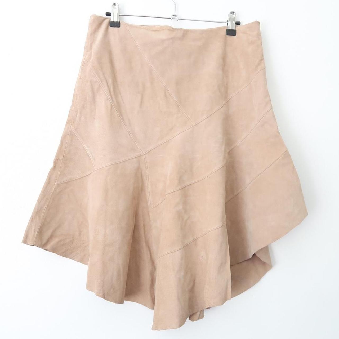 90s tan suede skirt. Patchwork leather with pleated. Depop