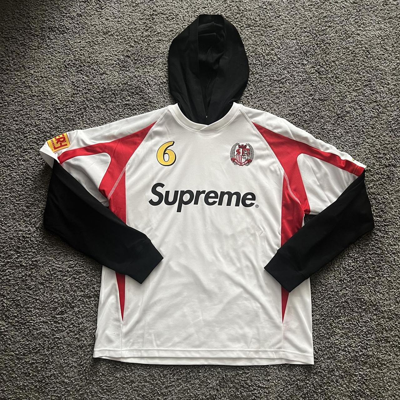 WTB] White Supreme Hooded Soccer Jersey : r/supremeclothing