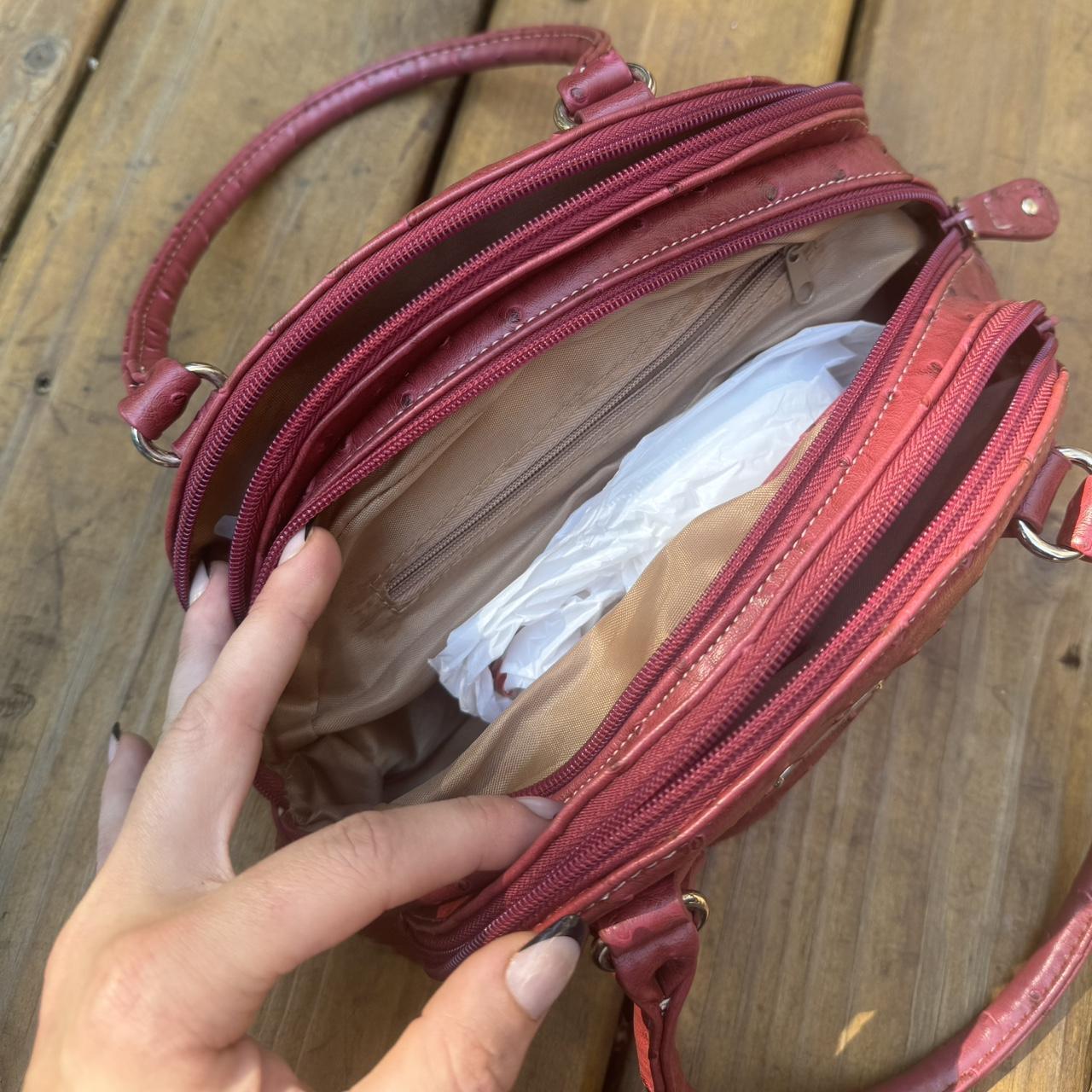 Red leather textured vintage purse with silver. Depop