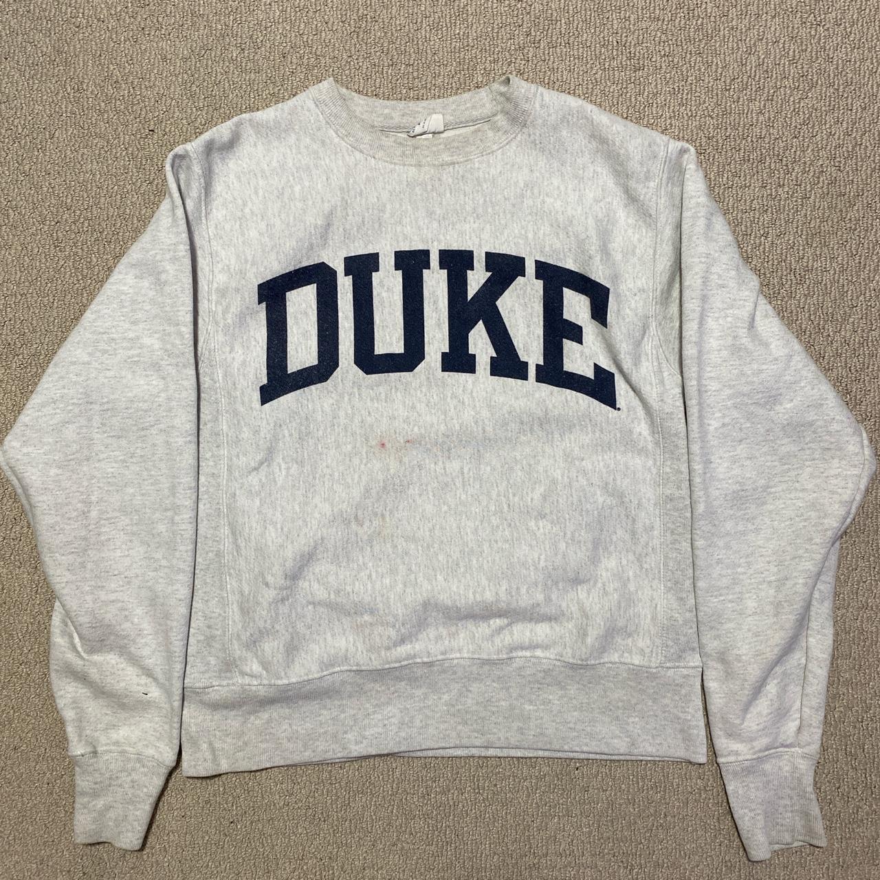 Duke Men's Grey and Navy Sweatshirt Depop