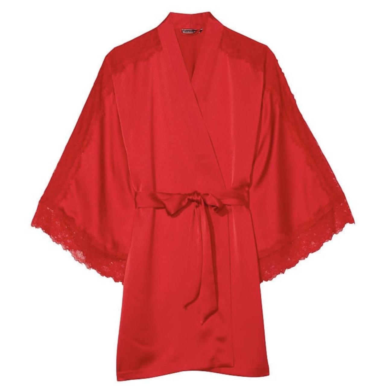 Red Victoria’s Secret mid length lace and satin... | Depop