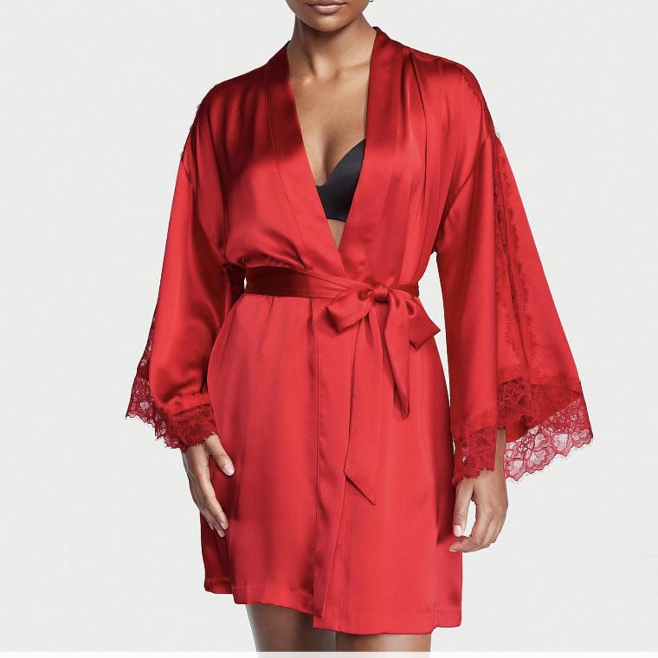 Red Victoria’s Secret mid length lace and satin... - Depop