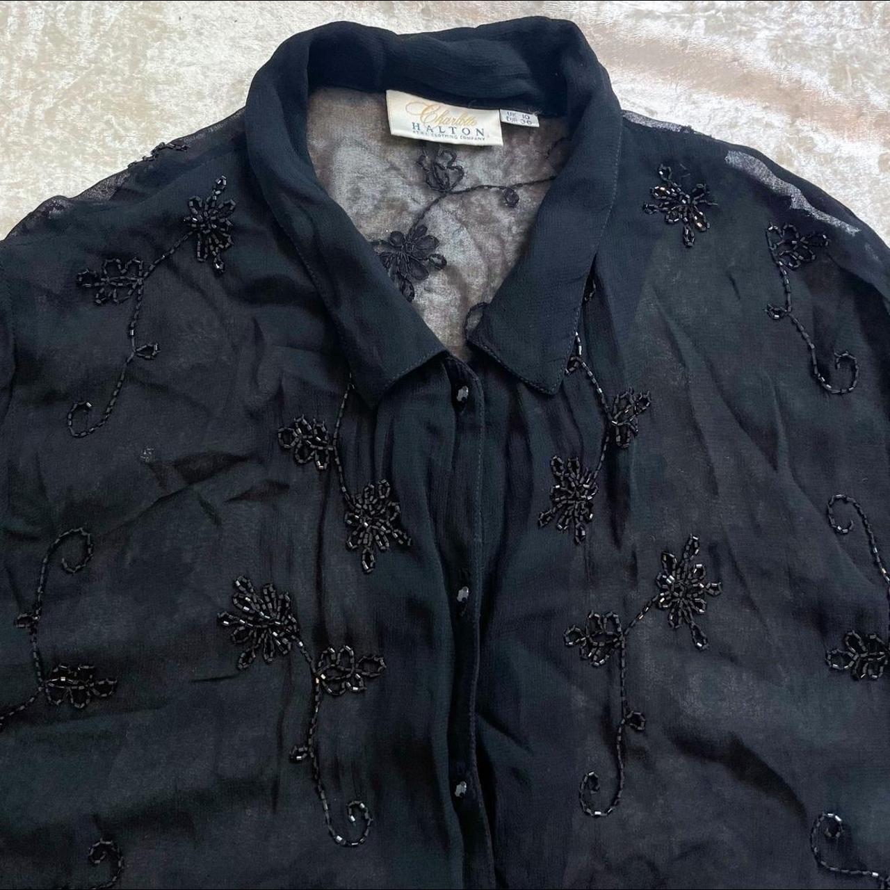 Vintage beaded shirt 90s black beaded flower... Depop